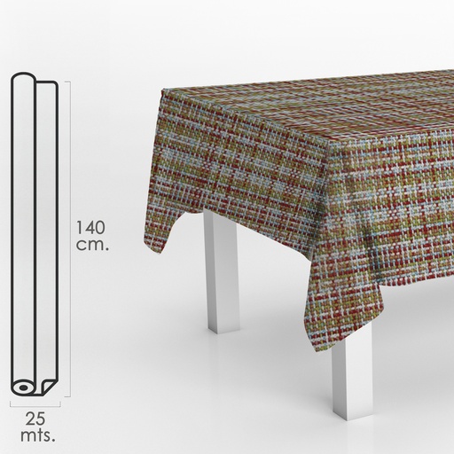 [5542170] Mantel Hule Rollo Modelo Textil Impermeable Antimanchas PVC 140 cm. x 25 metros. Rollo Recortable. Interior y Exterior