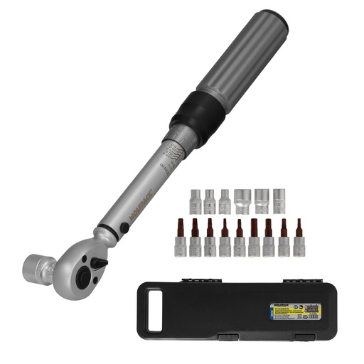 [2106650] Llave Dinamometrica 1/4" Con 9 Puntas Hexagonales y 5 Vasos. Llave De Torque Camiones, Coches, Motos, Micro Ajustes, Acero CRV