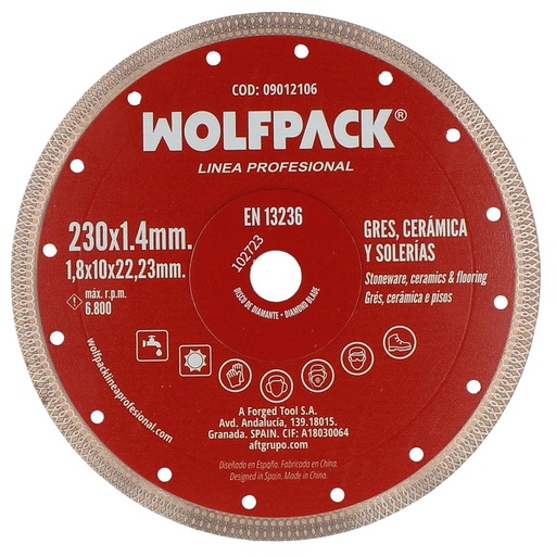 [9012106] Disco Diamante Ø 230 mm. Porcelanicos, Gres, Ceramica, Solerias. Segmento Diamantado 10 mm.
