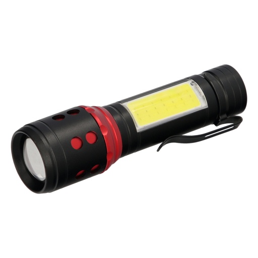 [19042000] Linterna LED De Mano Mini Aluminio Recargable USB (1.200 mah) 500 Lumenes 5 Watt. Con Función Zoom y Clip Sujeción