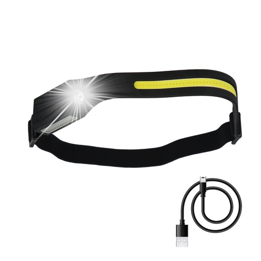 [19042030] Linterna Led Frontal Cabeza Ajustable 350 Lumenes 4 Modos, Cinta Ajustable, Bateria Recargable Con Sensor Movimiento