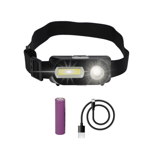 [19042035] Linterna Led Frontal Cabeza Ajustable 350 Lumenes 4 Modos, Cinta Ajustable, 3 modos de luz. Fuerte, media y flash. 1200Mah