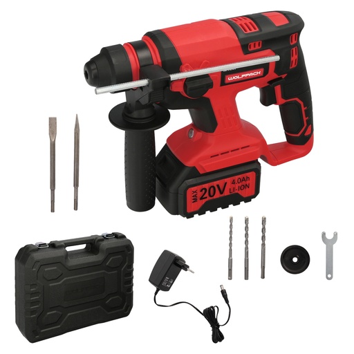 [7021670] Martillo SDS PLUS A Bateria 20 Volt. Con Bateria 4.0 Ah. 1.400 R.P.M. 3 Funciones Cincelar, Perforar y Perforar con Martillo