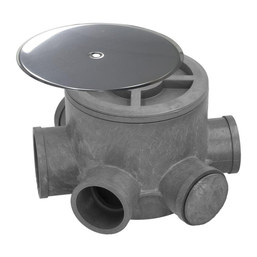 [4116050] Bote Sifónico PVC Tuberias Ø 110 mm. Salidas Ø 50 y 40 mm. Altura 105 mm.