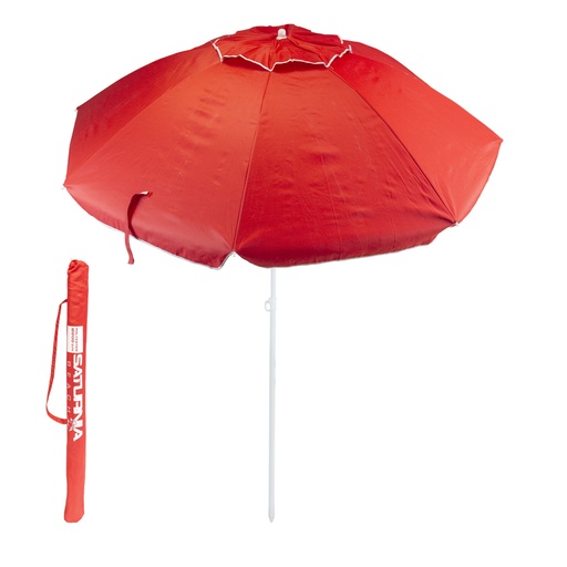 [8041904] Sombrilla Playa Acero / Poliester Ø 200 cm. Rojo. Varillas Fibra De Vidrio. Sistema Antiviento.