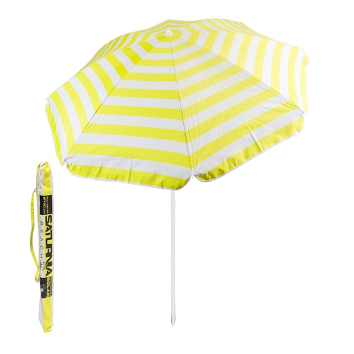 [8041903] Sombrilla Playa Aluminio / Poliester Ø 180 cm. Amarilla y  Blanca. Varillas Fibra De Vidrio. Protección UV.