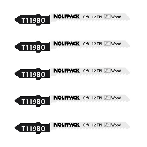 [7120115] Hojas Sierra Calar Para Madera Corte Fino 5 Piezas. Hoja Cromo Vanadio 58. Vastago T Universal