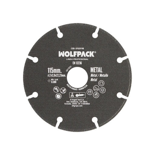 [7020198] Disco Corte Metales Universal  Ø 115 x 1,7 mm. Filo de Diamante Disco Corte Acero, Chapa, Hierro, Aluminio