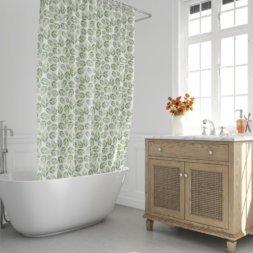 [4042250] Cortina Ducha Hojas Verdes 180x200 cm. Impermeable