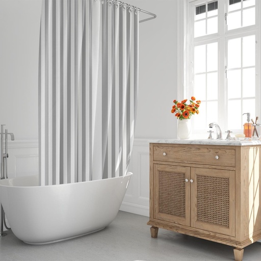 [4042253] Cortina Ducha Rayas Blancas 180x200 cm. Impermeable