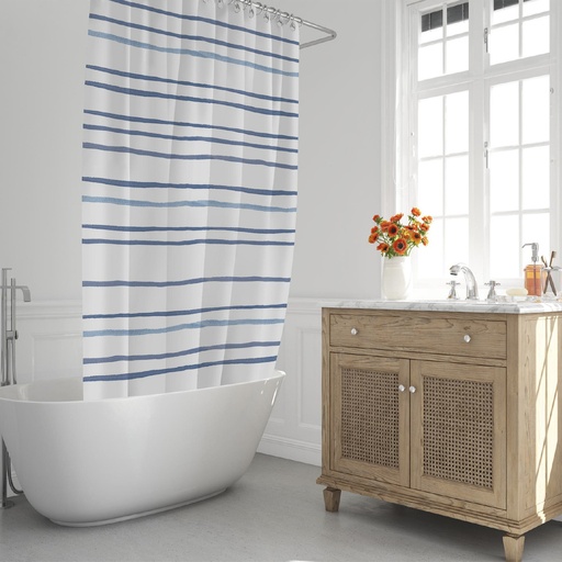[4042257] Cortina Ducha Rayas Azules 180x200 cm. Impermeable