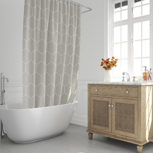 [4042258] Cortina Ducha Formas Geometricas Beige 180x200 cm. Impermeable