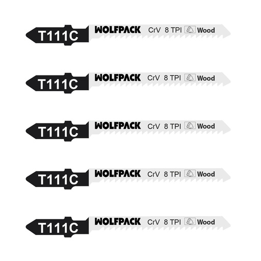 [7120120] Hojas Sierra Calar Para Madera Corte Medio 5 Piezas. Hoja Cromo Vanadio 58. Vastago T Universal